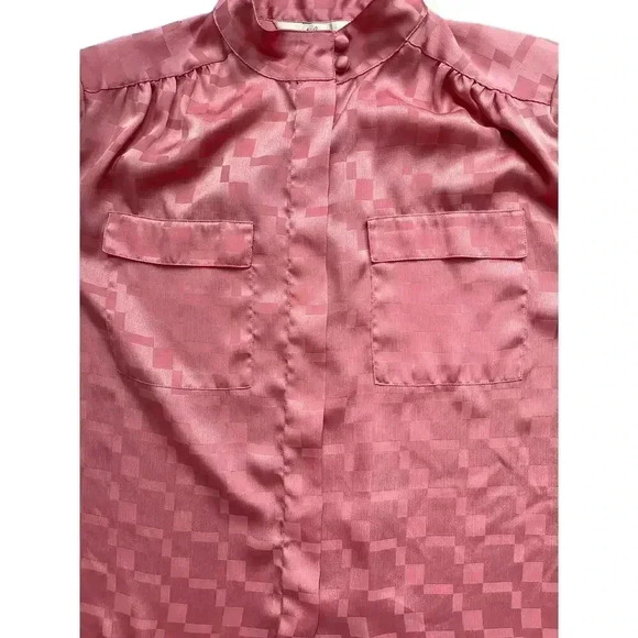 Vintage Alicia Women's Satin Style Long Sleeve Blouse Pink Size 10 Button Front - Picture 6 of 13